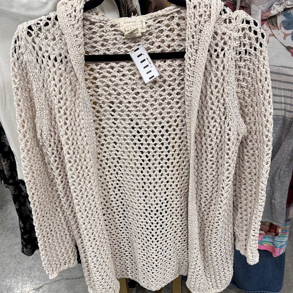 Nicole Miller Beige Open-Knit Cardigan